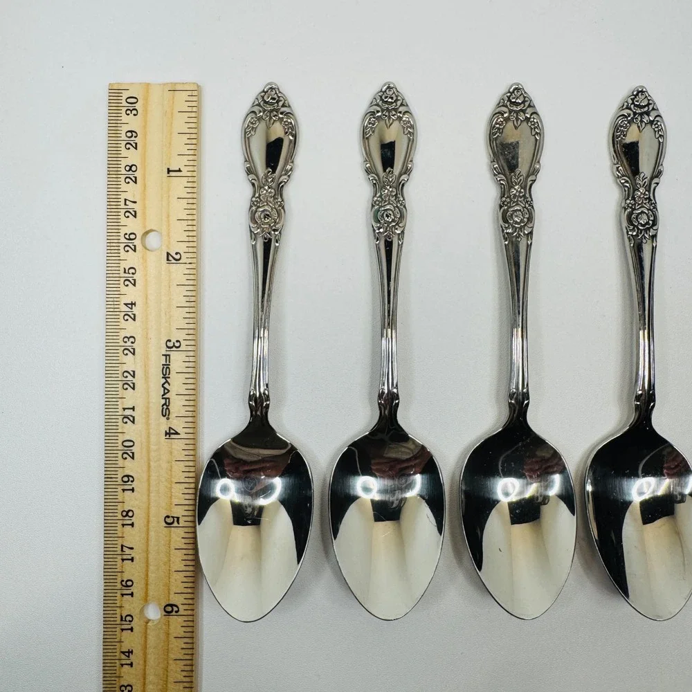 Oneida Plantation Stainless Teaspoons Set of‎ 4 Rose Floral Vintage Flatware 6